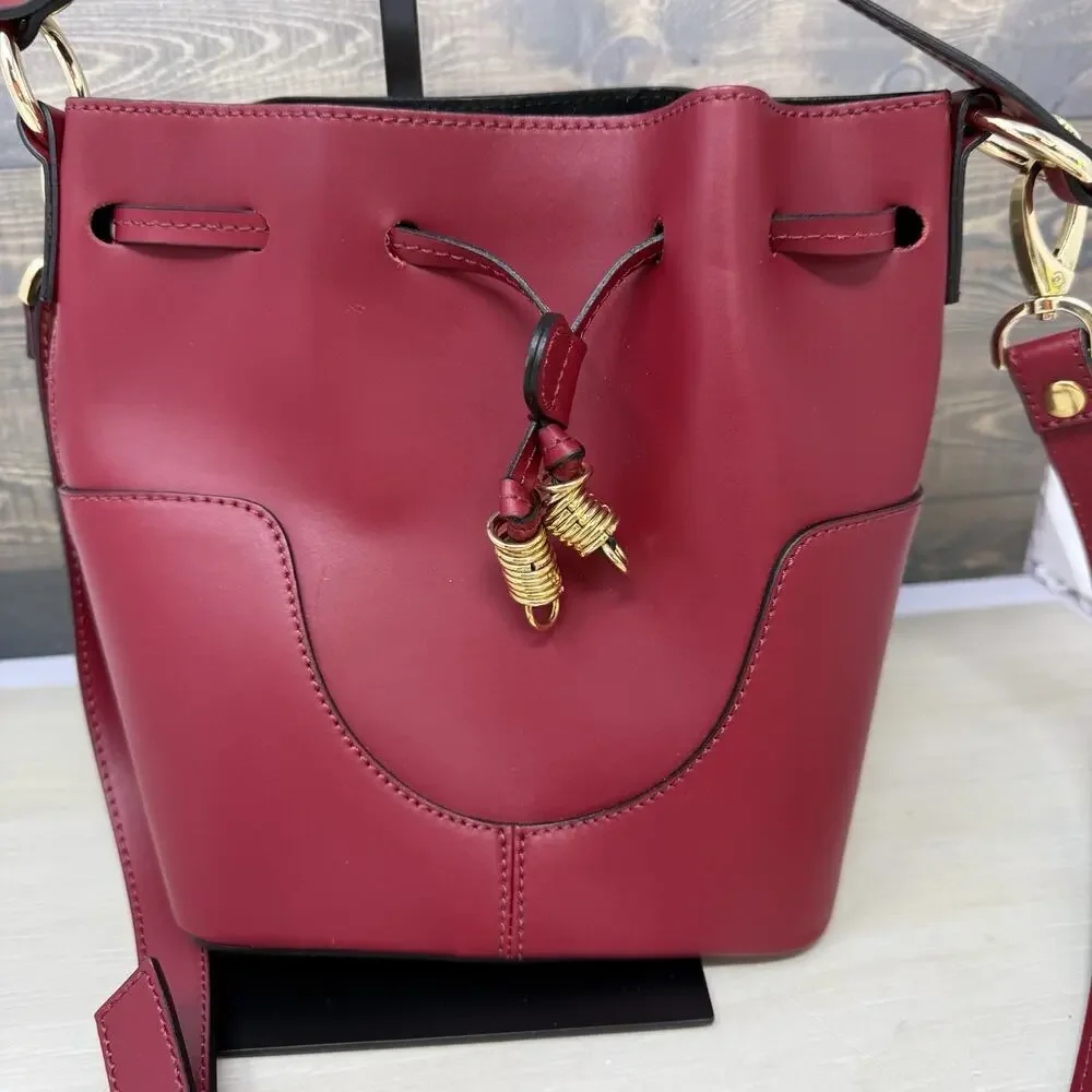 A. Bellucci Bucket Bag Red Leather Drawstring Made in Italy Crossbody Purse